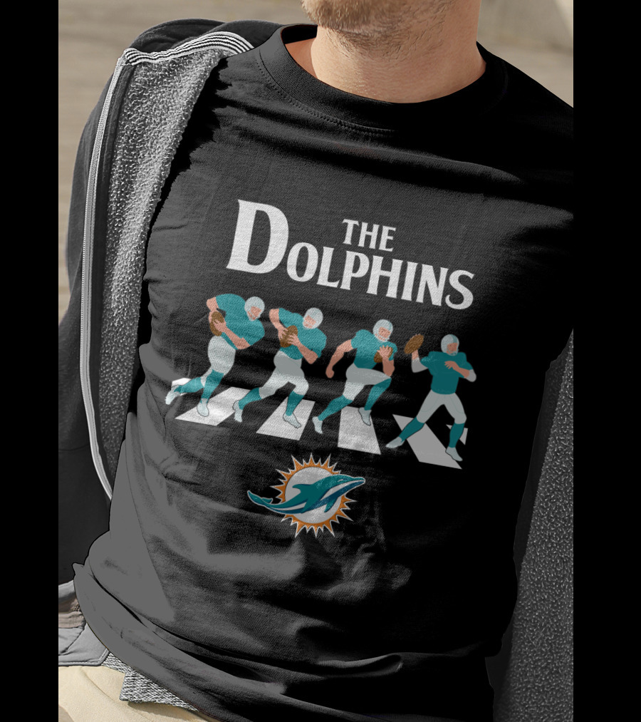 Miami Dolphins Walk The Abbey Road With Iconic Crossing And Football Players T-Shirt