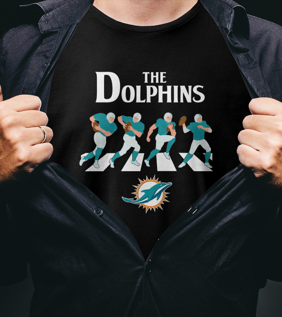 Miami Dolphins Walk The Abbey Road With Iconic Crossing And Football Players T-Shirt