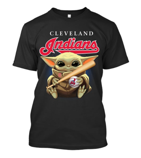 Cleveland Indians Baby Yoda Baseball Bat And Ball T-Shirt