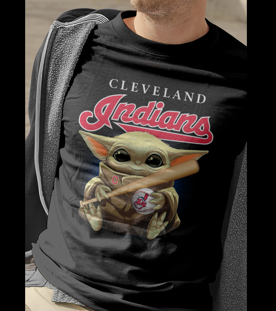Cleveland Indians Baby Yoda Baseball Bat And Ball T-Shirt