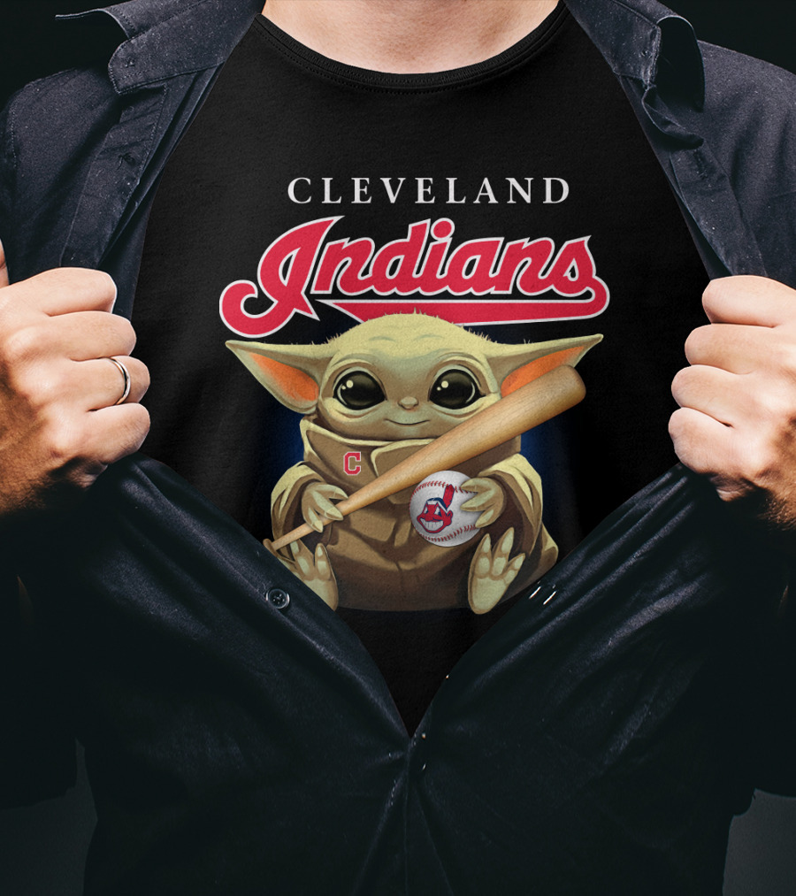 Cleveland Indians Baby Yoda Baseball Bat And Ball T-Shirt