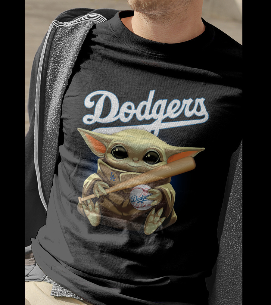 Dodgers Baby Yoda Holding Baseball Bat And Ball T-Shirt