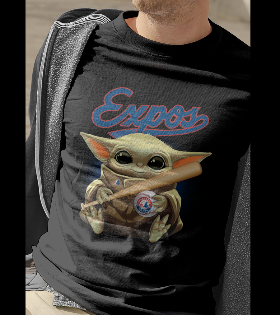 Expos Baseball Baby Yoda Montreal Charm With Bat T-Shirt