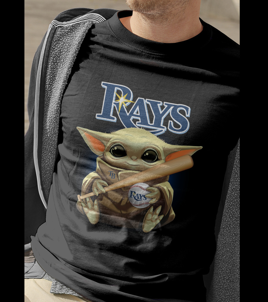 Rays Baby Yoda Holding Baseball And Bat With Star Wars Crossover T-Shirt