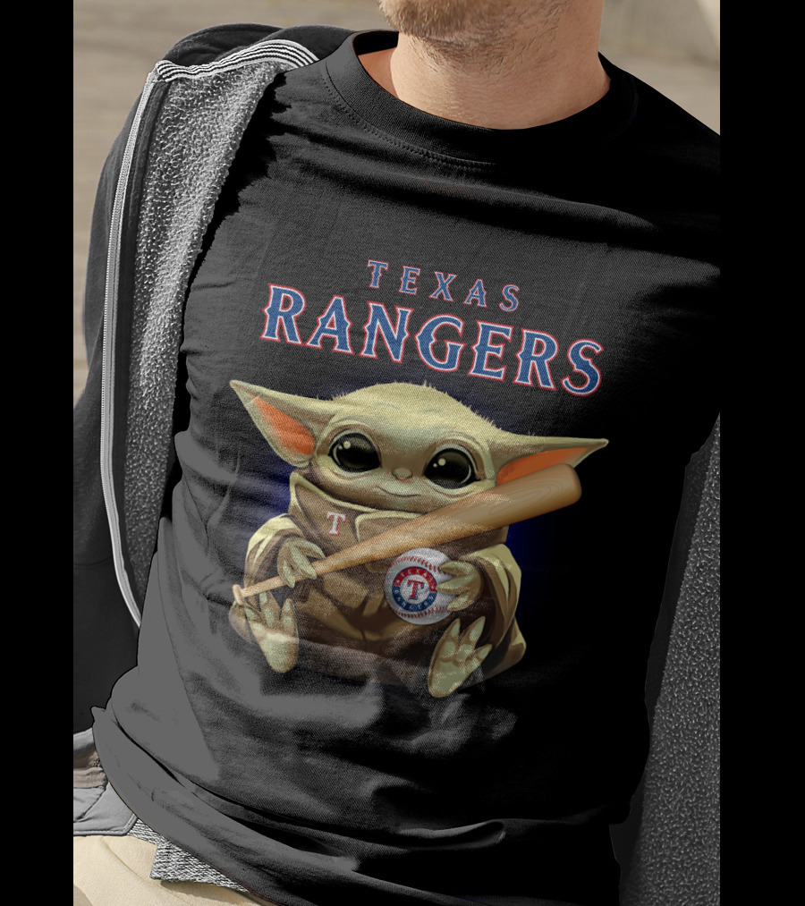 Texas Rangers Baby Yoda Baseball Bat T-Shirt