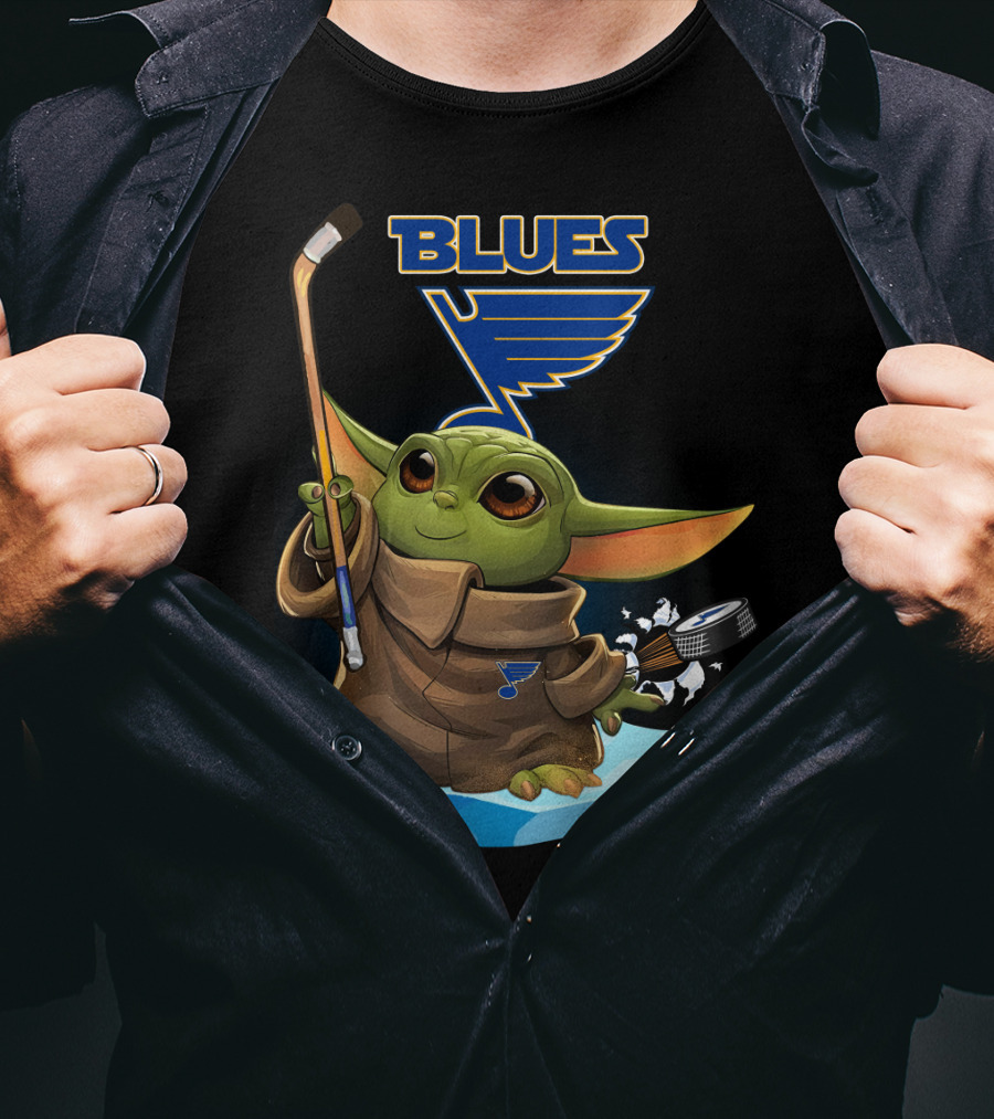 St Louis Blues Baby Yoda Hockey Stick Puck T-Shirt