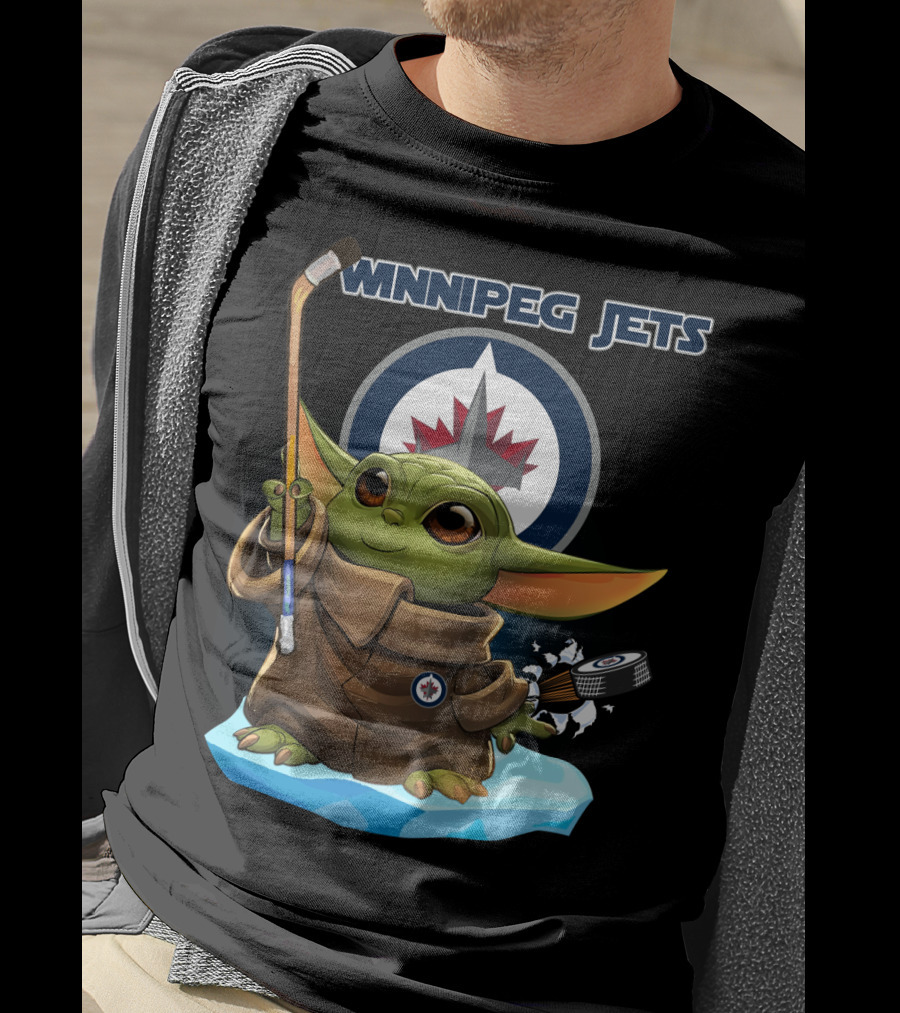 Winnipeg Jets Baby Yoda Hockey Puck Character T-Shirt