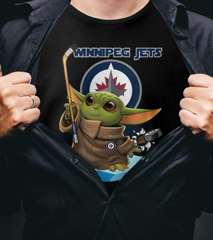 Winnipeg Jets Baby Yoda Hockey Puck Character T-Shirt