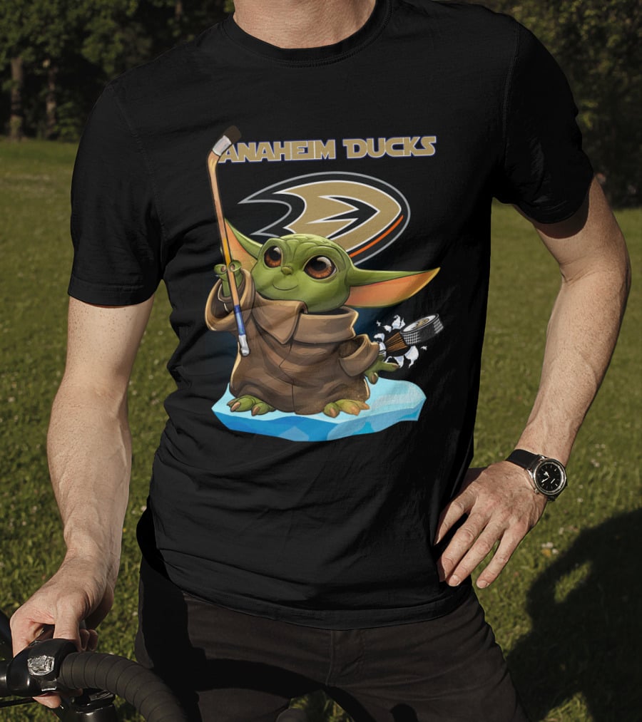 Anaheim Ducks Baby Yoda Hockey Star Wars Crossover Ice Rink Puck T-Shirt