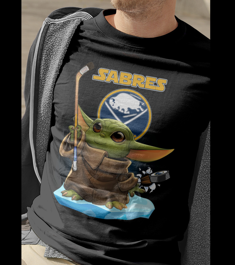 Baby Yoda Sabres Hockey Enthusiast With Buffalo T-Shirt
