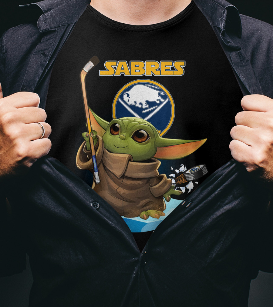 Baby Yoda Sabres Hockey Enthusiast With Buffalo T-Shirt