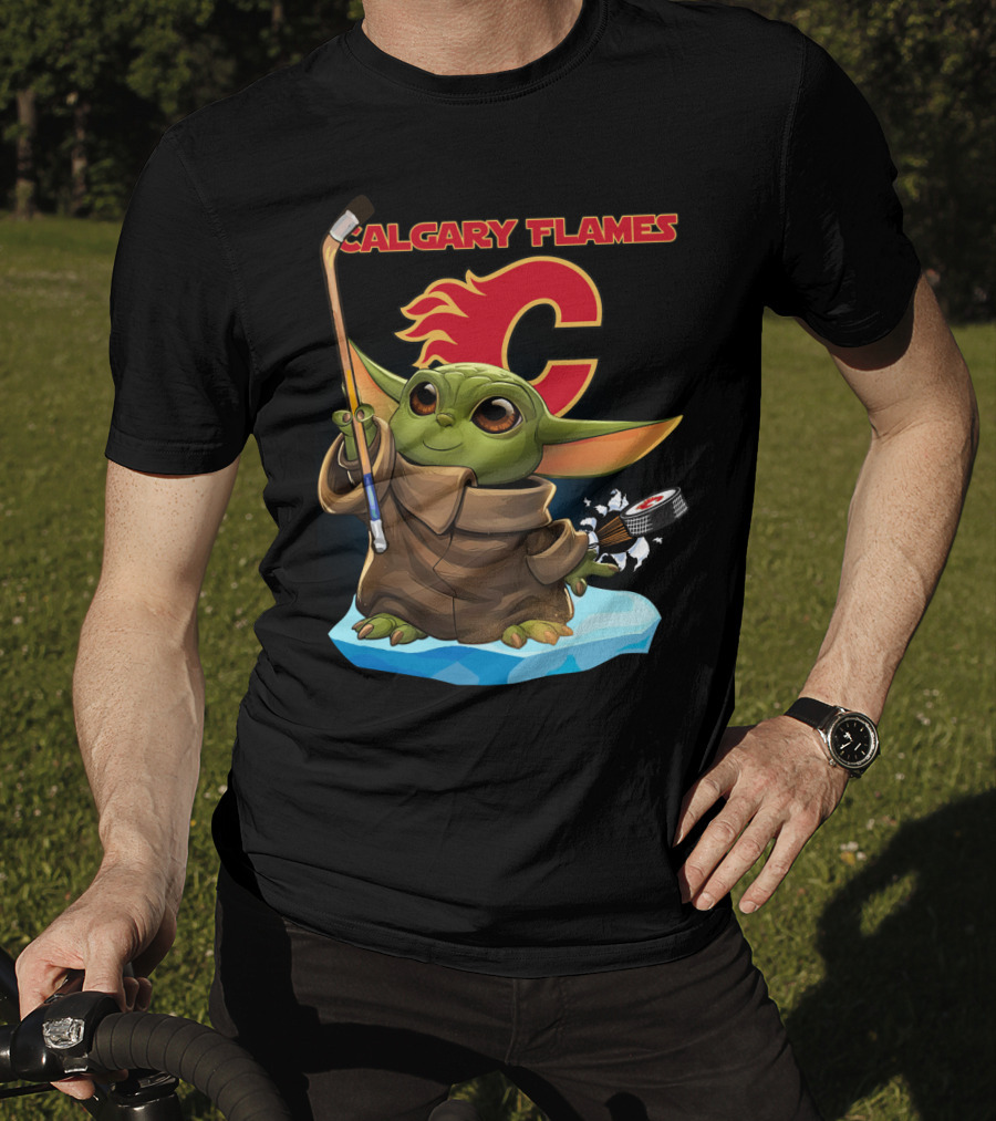 Baby Yoda Calgary Flames Hockey T-Shirt