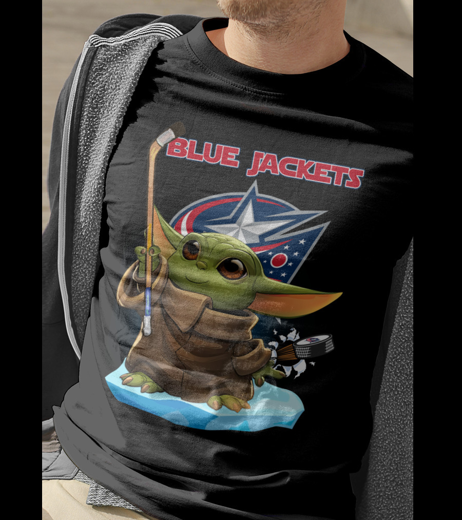 Blue Jackets Baby Yoda Hockey T-Shirt