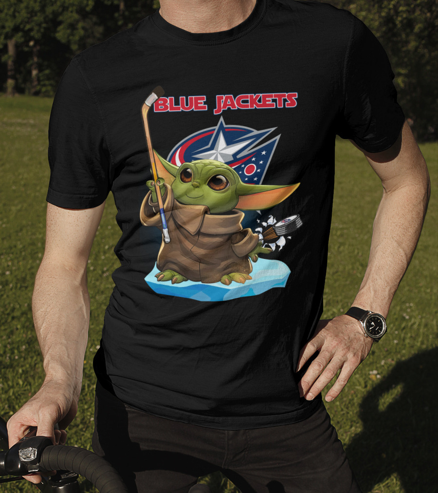 Blue Jackets Baby Yoda Hockey T-Shirt
