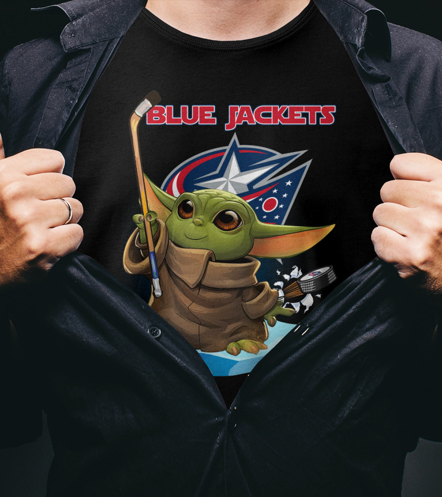 Blue Jackets Baby Yoda Hockey T-Shirt