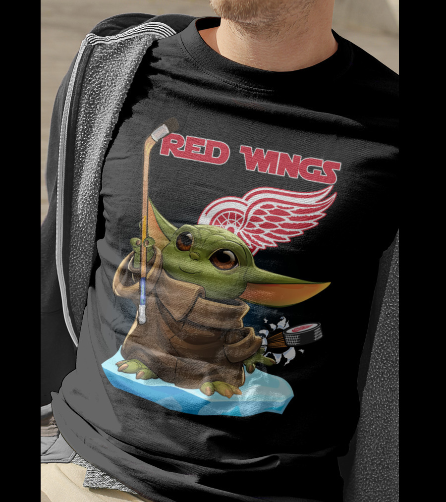 Red Wings Baby Yoda Hockey T-Shirt