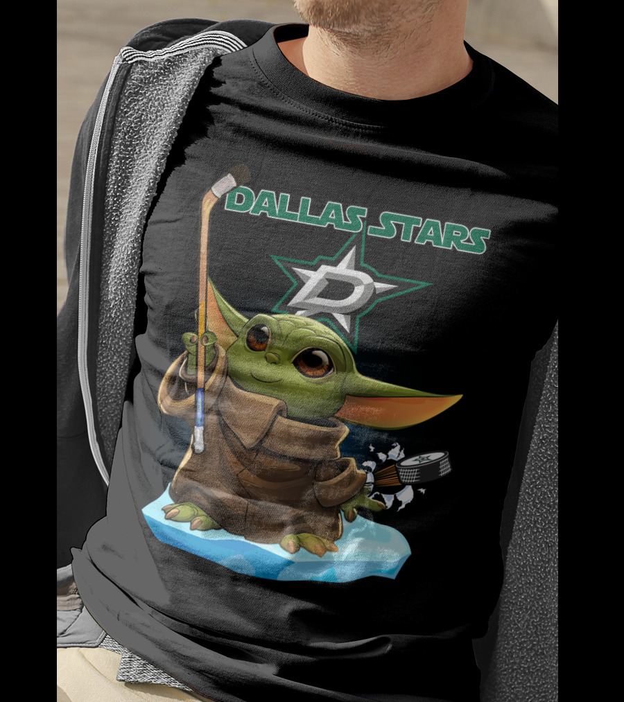 Dallas Stars Baby Yoda Hockey Nhl Star Wars Crossover T-Shirt