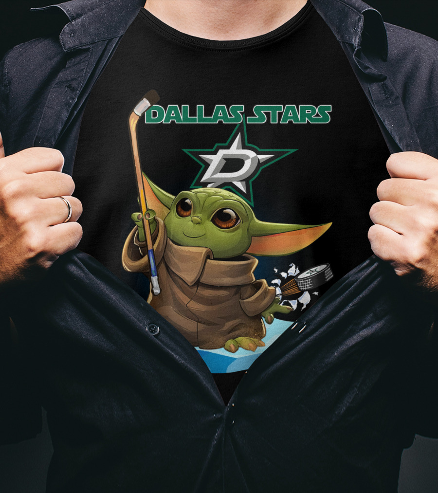 Dallas Stars Baby Yoda Hockey Nhl Star Wars Crossover T-Shirt