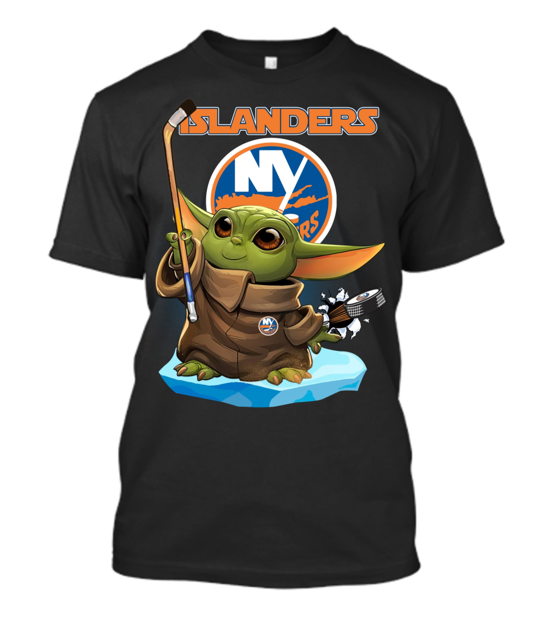 Islanders Ny Baby Yoda Holding Hockey Stick And Puck T-Shirt