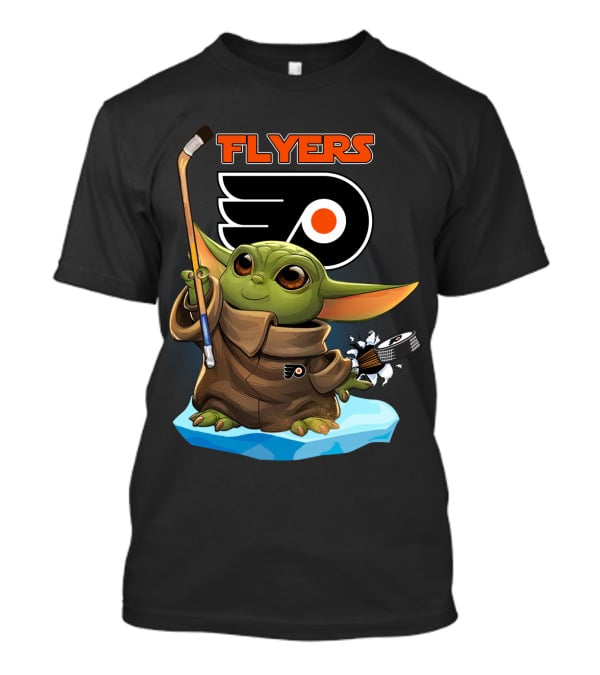 Philadelphia Flyers Baby Yoda Hockey Stick NHL Collaboration T-Shirt