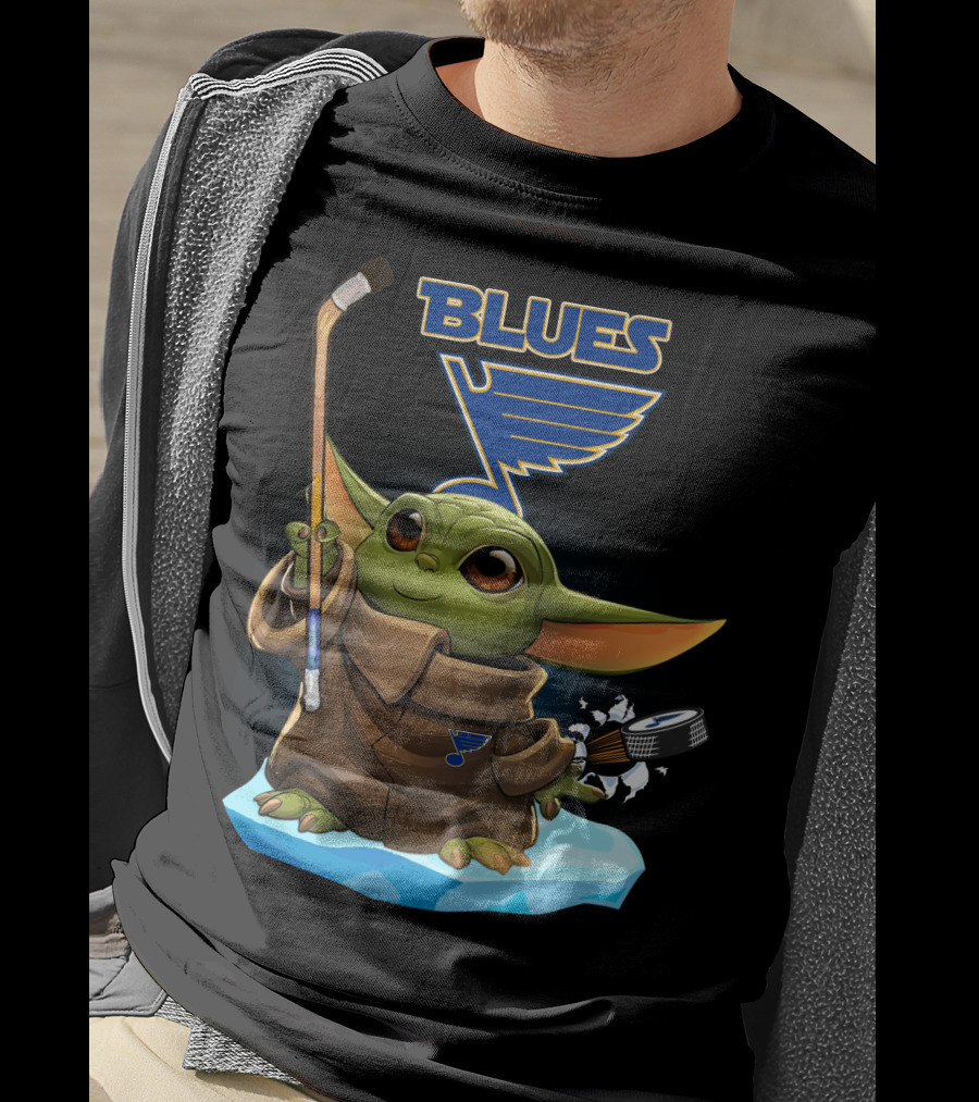 St Louis Blues Baby Yoda NHL Hockey Puck Star Wars Crossover T-Shirt