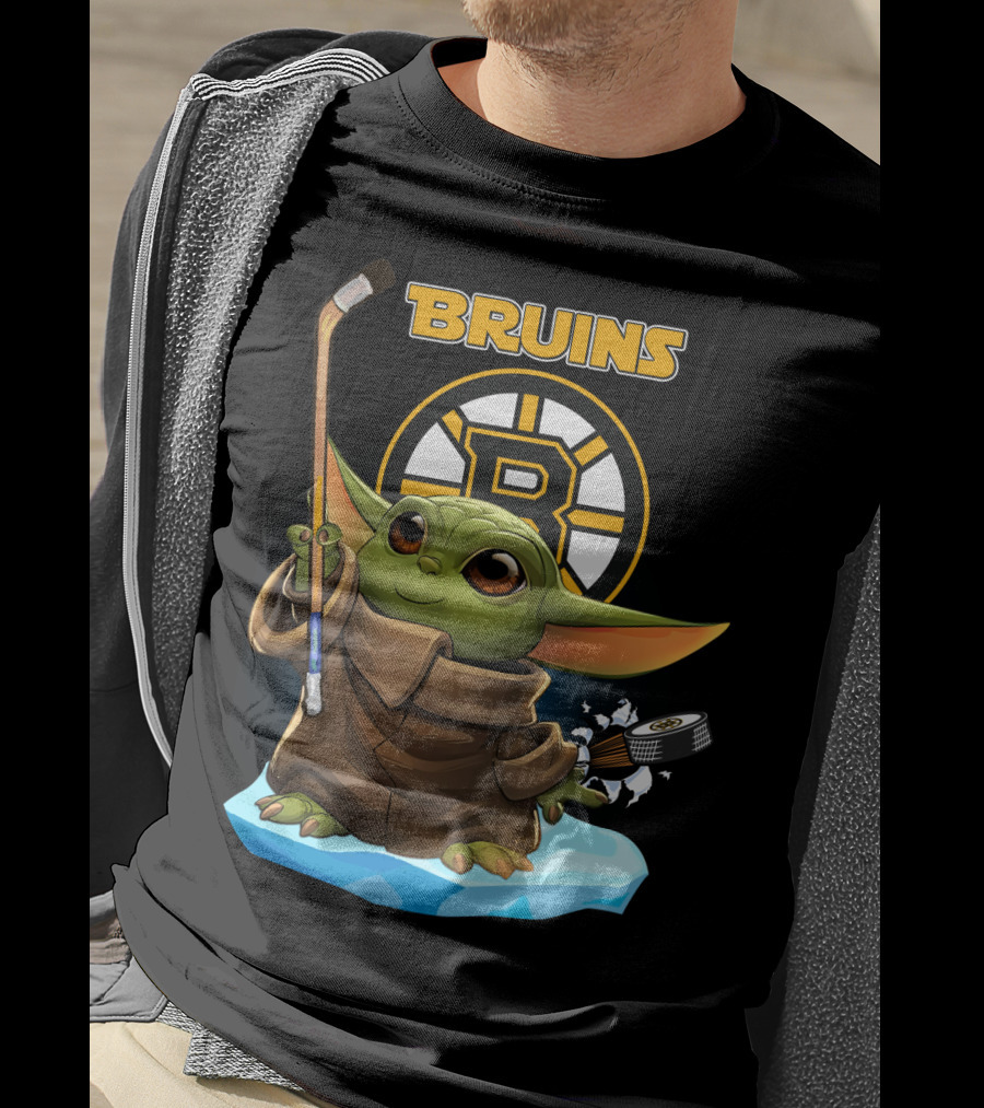 Bruins Boston Baby Yoda Nhl Hockey Stick Puck T-Shirt