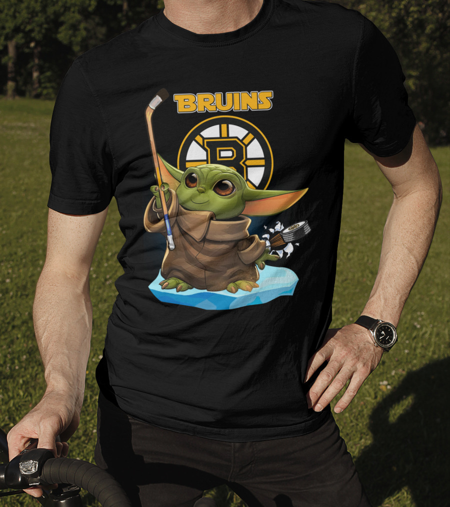 Bruins Boston Baby Yoda Nhl Hockey Stick Puck T-Shirt