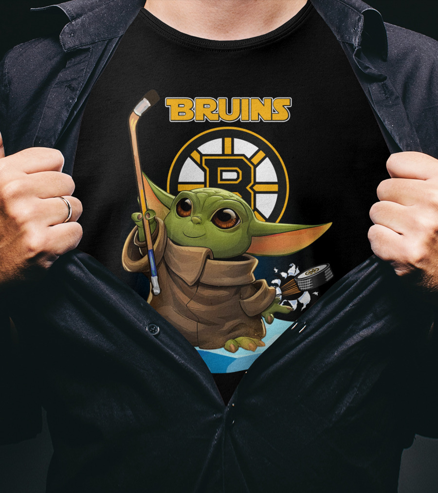 Bruins Boston Baby Yoda Nhl Hockey Stick Puck T-Shirt