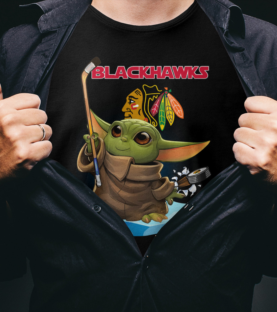 Chicago Blackhawks Baby Yoda NHL Hockey Star Wars Crossover T-Shirt