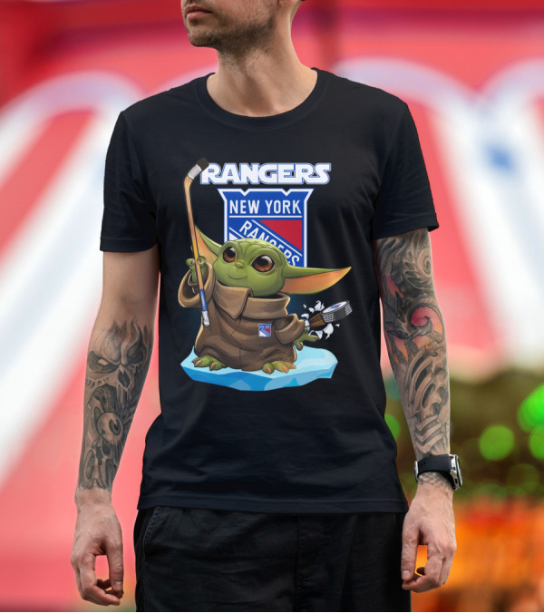 Premium T-Shirt: New York Rangers Baby Yoda Hockey Crossover T-Shirt New York Rangers Baby Yoda Hockey Crossover T-Shirt