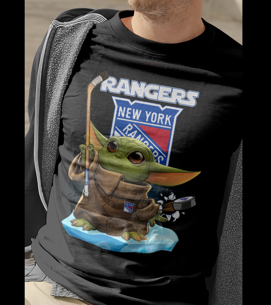 New York Rangers Baby Yoda Hockey Crossover T-Shirt