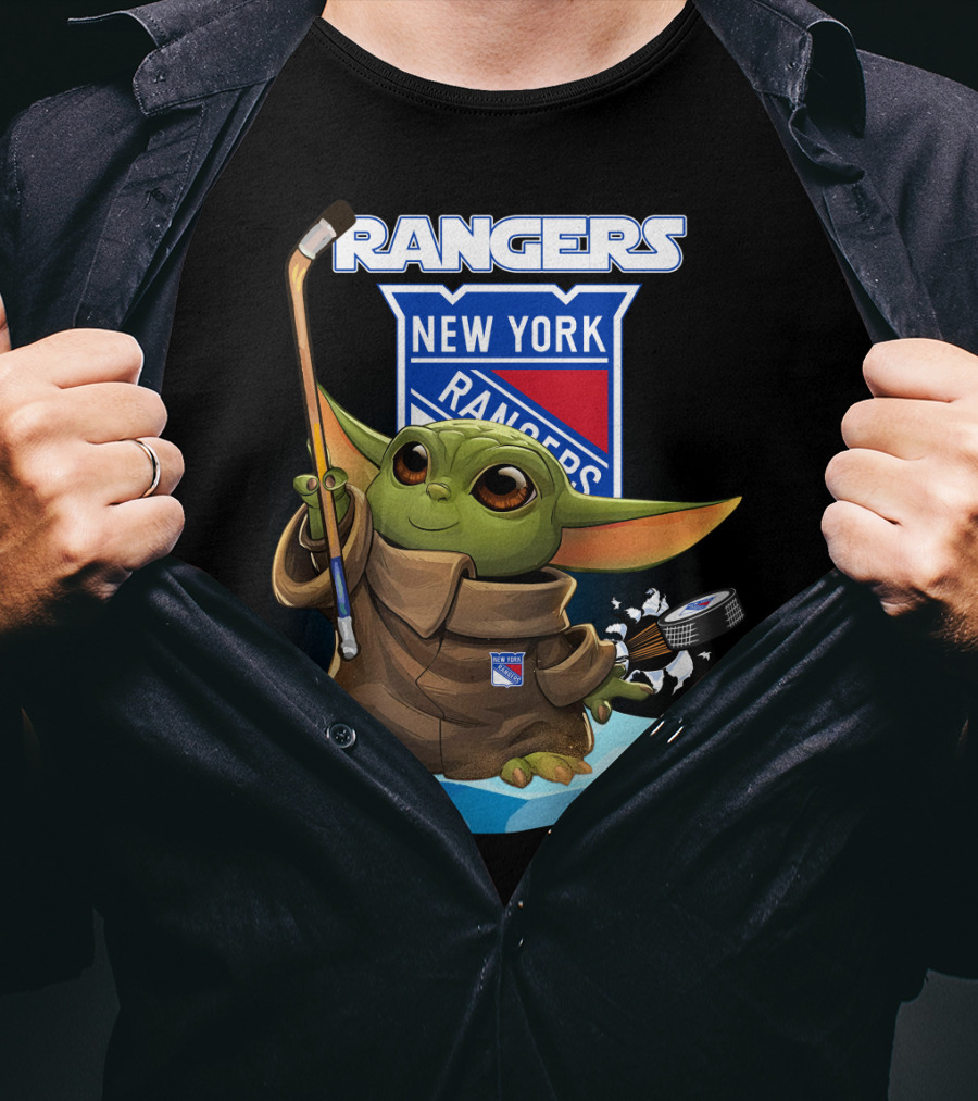 New York Rangers Baby Yoda Hockey Crossover T-Shirt