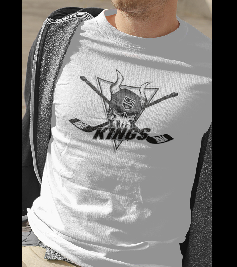 Los Angeles Kings Skull Hockey Helmets And Crossed Sticks T-Shirt