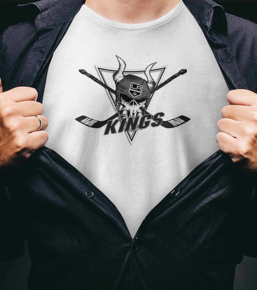 Los Angeles Kings Skull Hockey Helmets And Crossed Sticks T-Shirt