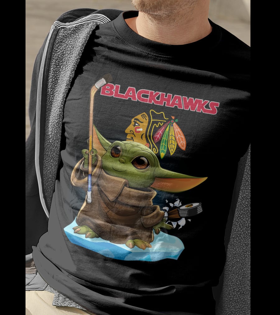 Blackhawks Baby Yoda Star Wars Hockey Crossover T-Shirt