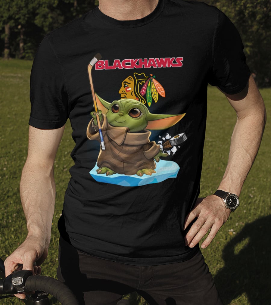 Blackhawks Baby Yoda Star Wars Hockey Crossover T-Shirt