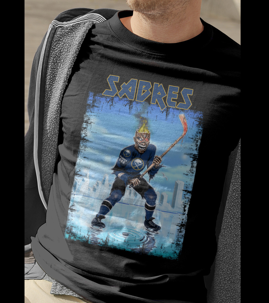 Sabres Hockey Themed Artwork With Dark Background And Fiery T-Shirt