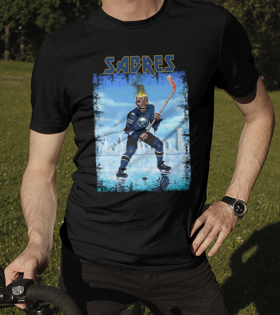 Sabres Hockey Themed Artwork With Dark Background And Fiery T-Shirt
