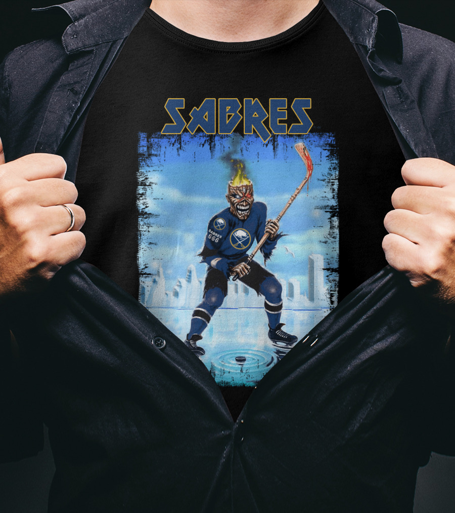 Sabres Hockey Themed Artwork With Dark Background And Fiery T-Shirt