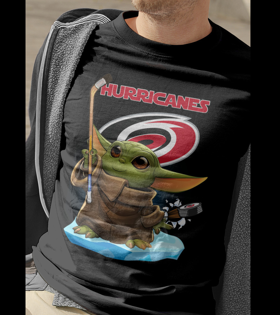 Hurricanes Baby Yoda With Hockey Stick And Puck Carolina Hurricanes T-Shirt