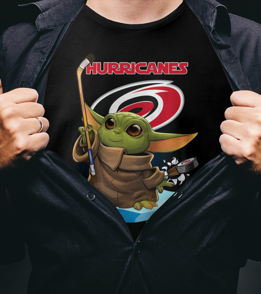 Hurricanes Baby Yoda With Hockey Stick And Puck Carolina Hurricanes T-Shirt
