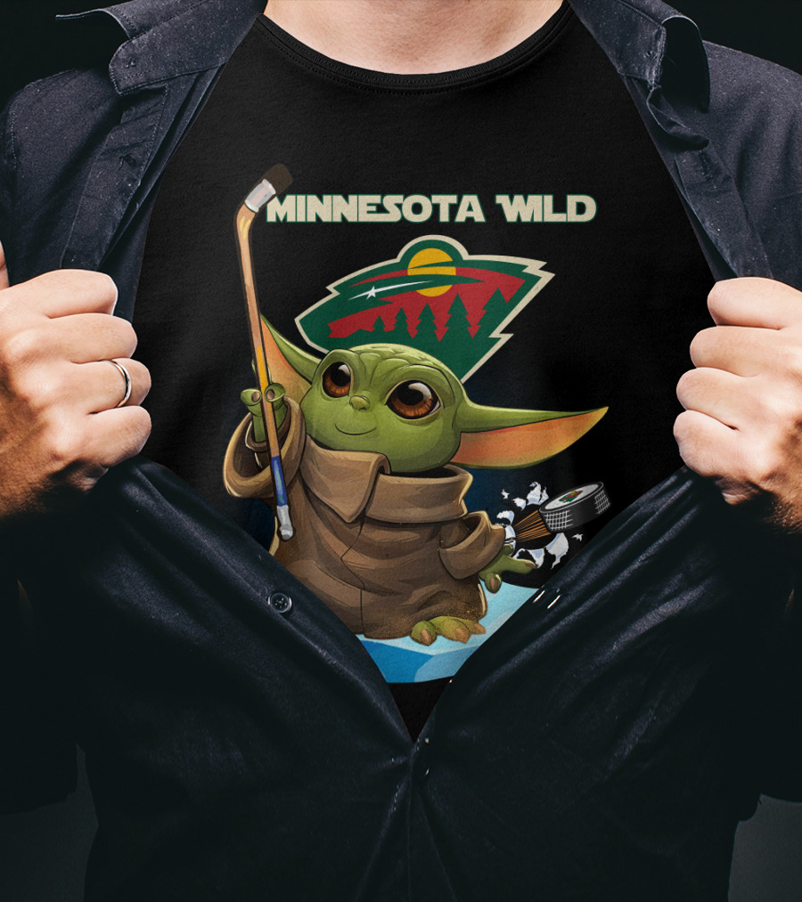 Minnesota Wild Baby Yoda Hockey Star Wars Nhl Crossover T-Shirt