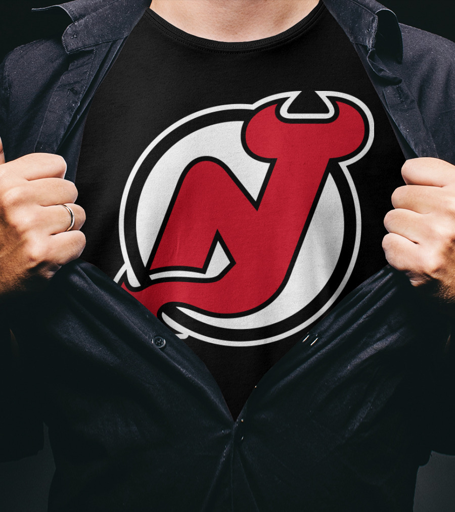New Jersey Devils Nhl Team Logo Red N With Horns And Tail T-Shirt