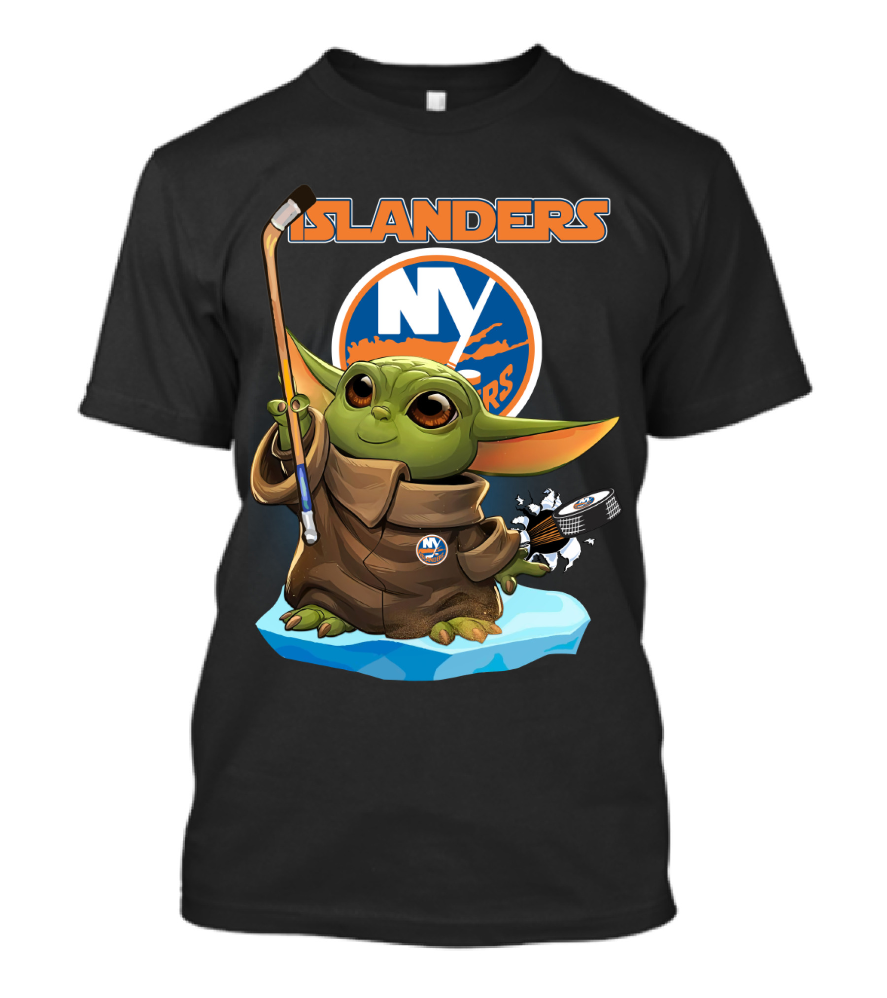Baby Yoda NY Islanders Hockey Puck Island T-Shirt
