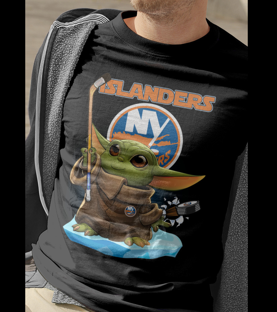 Baby Yoda NY Islanders Hockey Puck Island T-Shirt