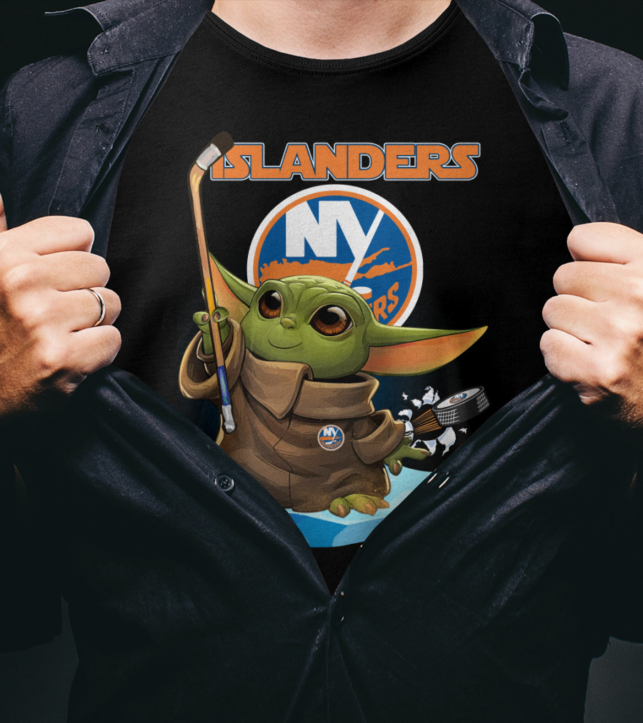 Baby Yoda NY Islanders Hockey Puck Island T-Shirt