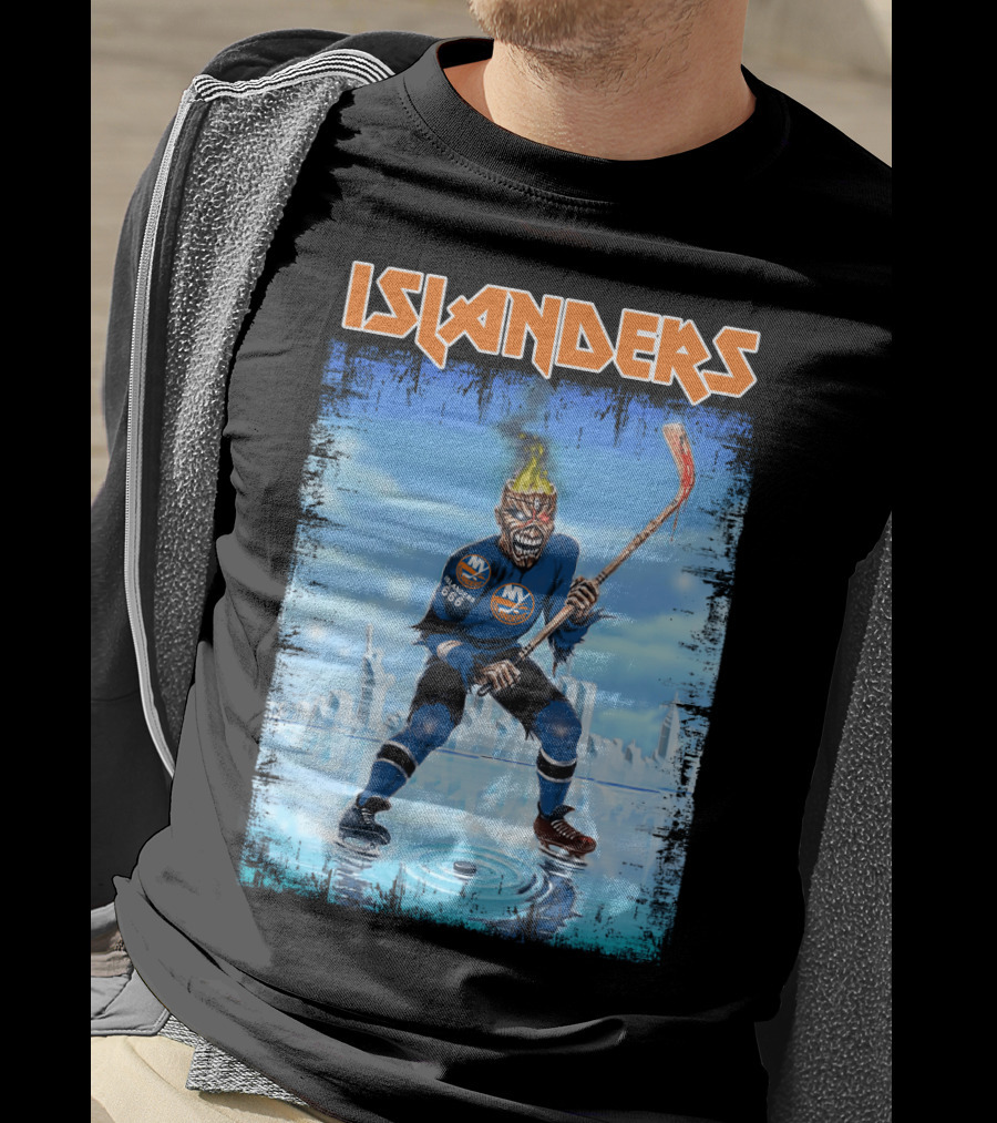 New York Islanders Hockey Skeleton Flames T-Shirt