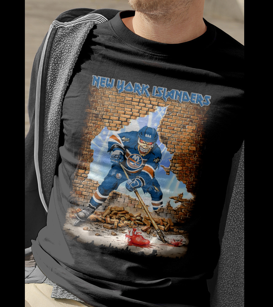 New York Islanders Intense Hockey Player In Action With Brick Wall T-Shirt