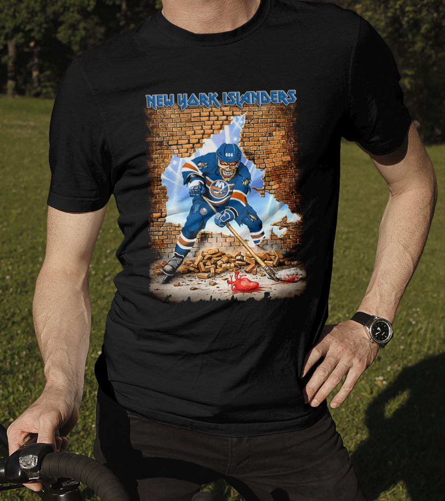 New York Islanders Intense Hockey Player In Action With Brick Wall T-Shirt
