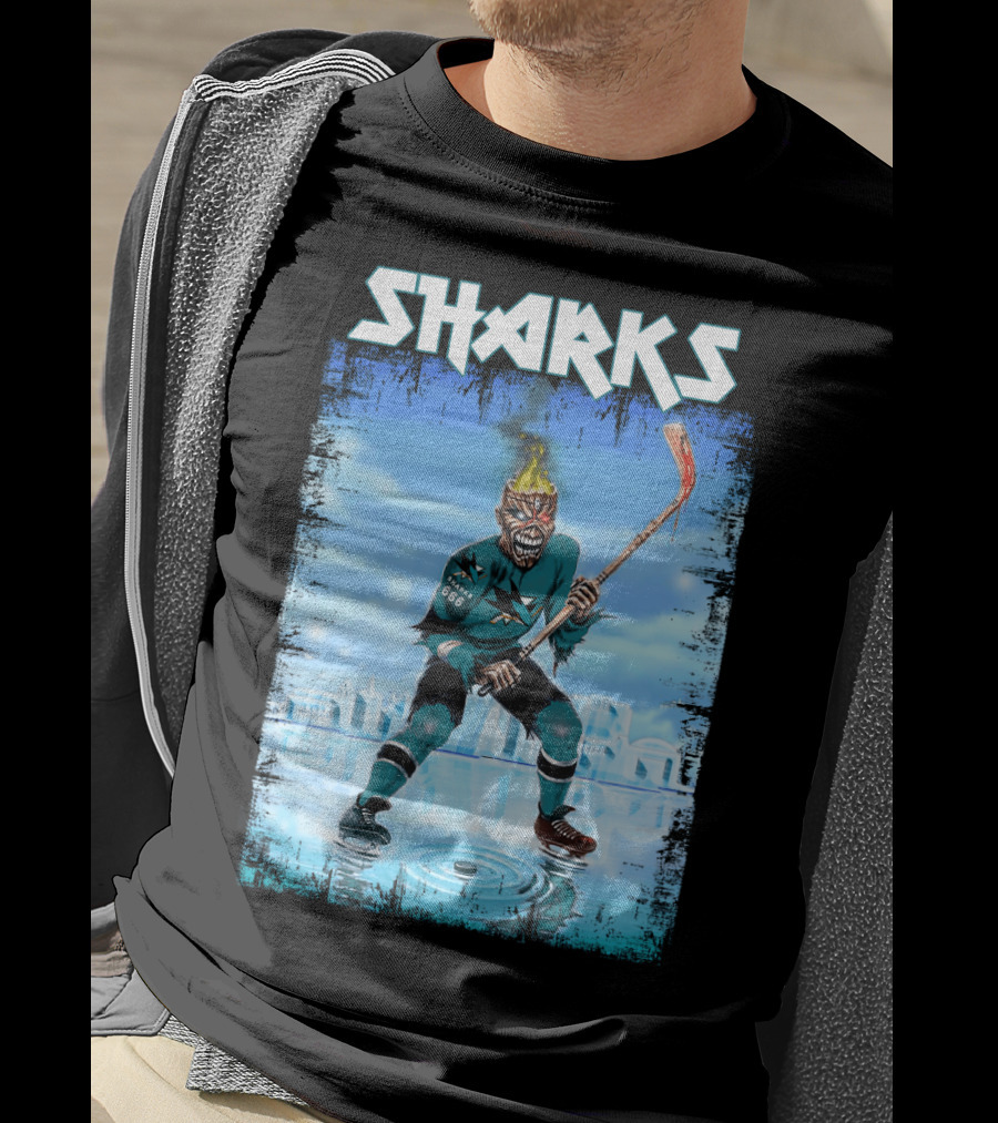 Sharks Fiery Hockey Player On Ice T-Shirt
